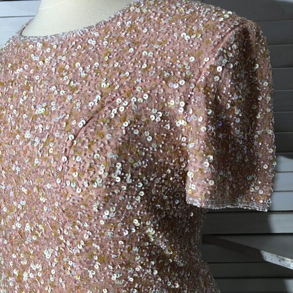 Vintage Beaded Sequined Pink Silk Blouse XL - Picture 12 of 14